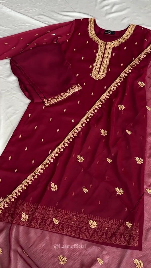 Abaan Zohan Women RTW Embroidered Chiffon 3 Piece Suit Bahar Maroon - Festive Collection