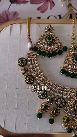 Gold, emerald green Jewelry Set for Women