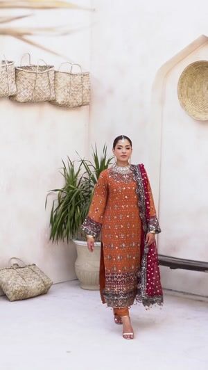 Mandarin orange Kurta Set for Women