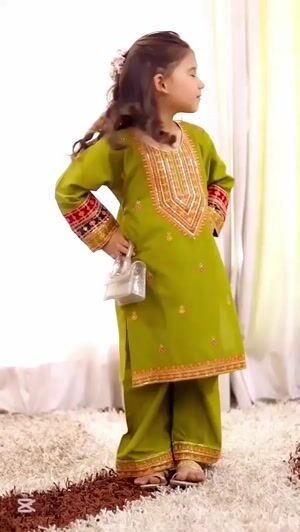 Olive green Kurta Set for Girl