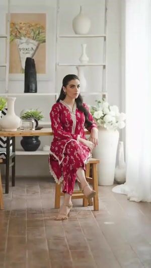 Coral red Kurta Set for Women