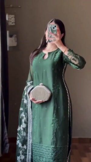 Bottle green Kurta Set for Women