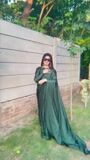 Bottle green Saree for Women