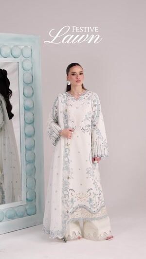 Ice blue, ivory Unstitched for Women