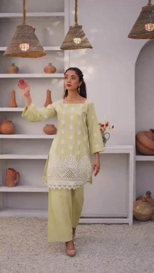Apple green Kurta Set for Women