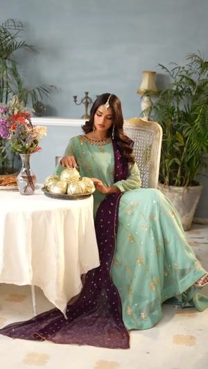 Pastel green Anarkali for Women